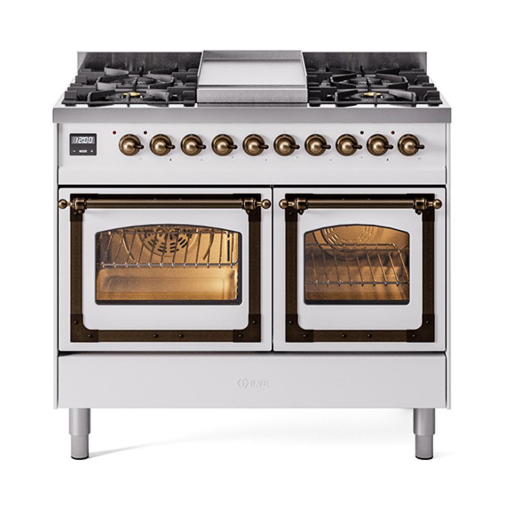 ILVE UND40FNMPWHBLP Nostalgie II Noblesse 40 inch Dual Fuel Range (Liquid Propane, Triple Glass Door, White, Burnished)