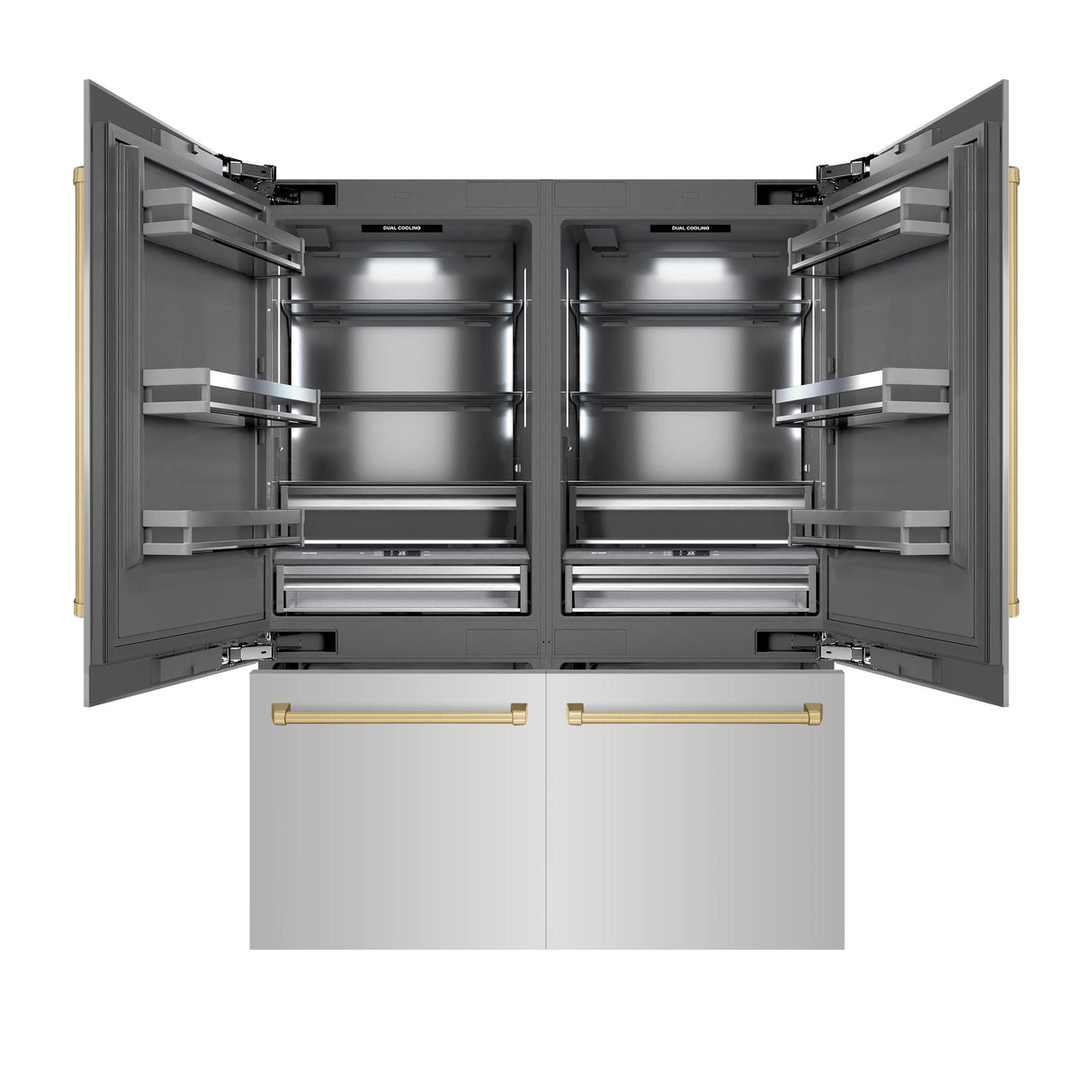 ZLINE Autograph Edition 60 in. 32.2 cu. ft. French Door Built-In Bottom Freezer Refrigerator with Water Dispenser and Ice Maker in Stainless Steel with Graphite Gray Interior and Champagne Bronze Accents (GRBIVZ-304-60CB)