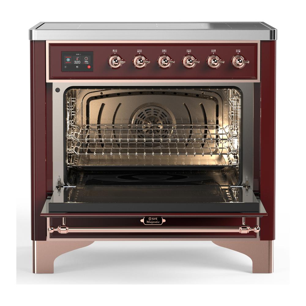 ILVE UMIB36NR3BUP Majestic III 36 inch Induction Range with 6 Elements, 3.5 cu. ft. Total Oven Capacity (Triple Glass Door, Burgundy, Copper)