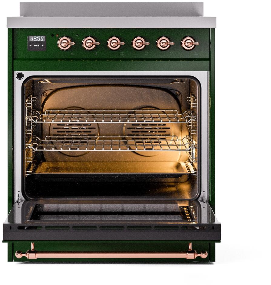 Nostalgie II 30 Inch Electric Freestanding Range in Emerald Green with Copper Trim
