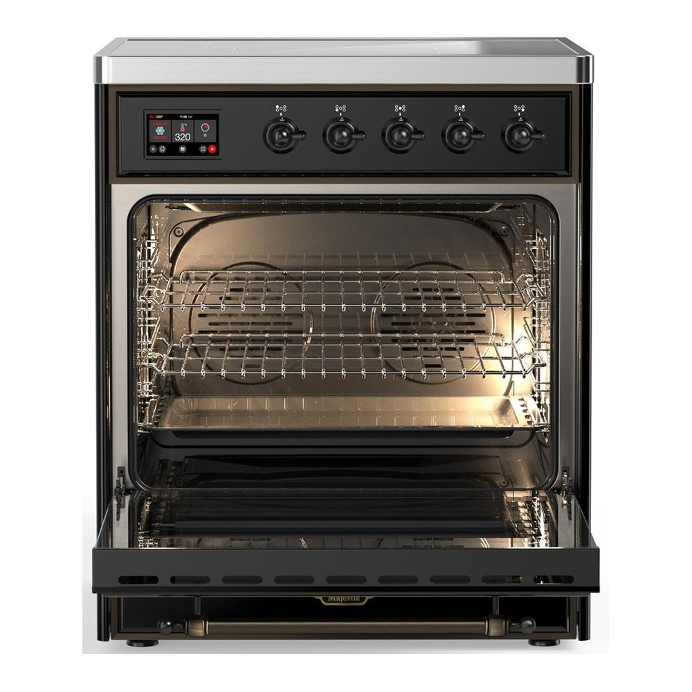 ILVE UMIB30NR3BKB Majestic III 30 inch Induction Range with 4 Elements, 4 cu. ft. Oven Capacity (Triple Glass Door, Glossy Black, Burnished)