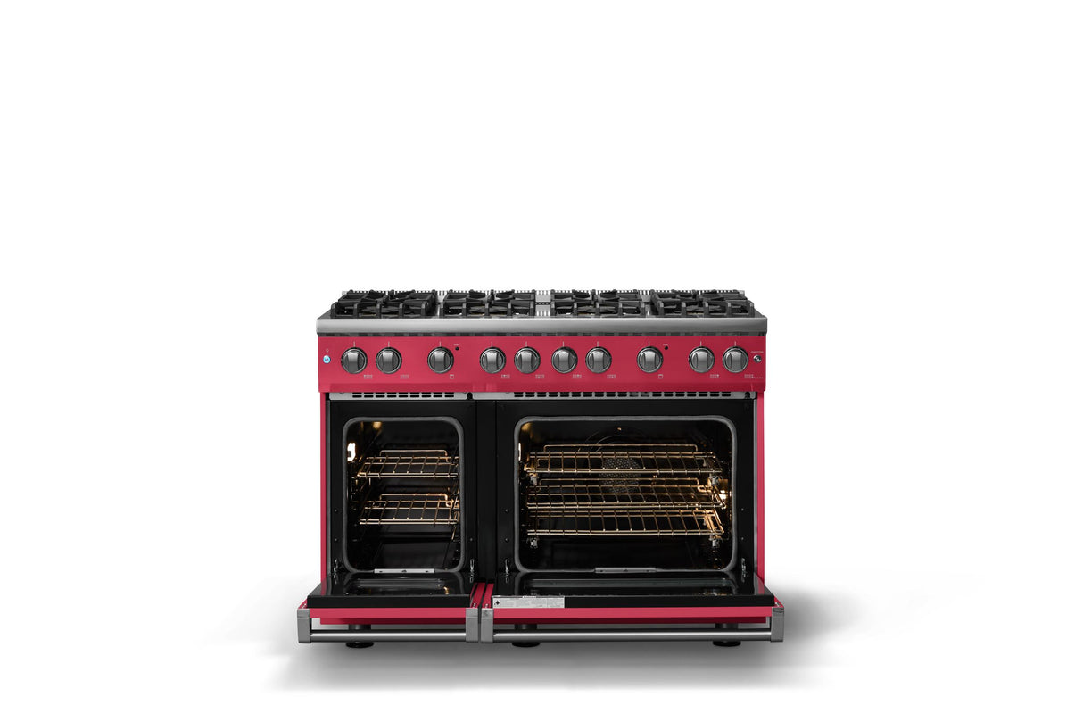 48"W. Sealed Burner Gas Range (Burner: 8b, Finish: Valentine, Trim: Polished Chrome, Fuel: Natural Gas)