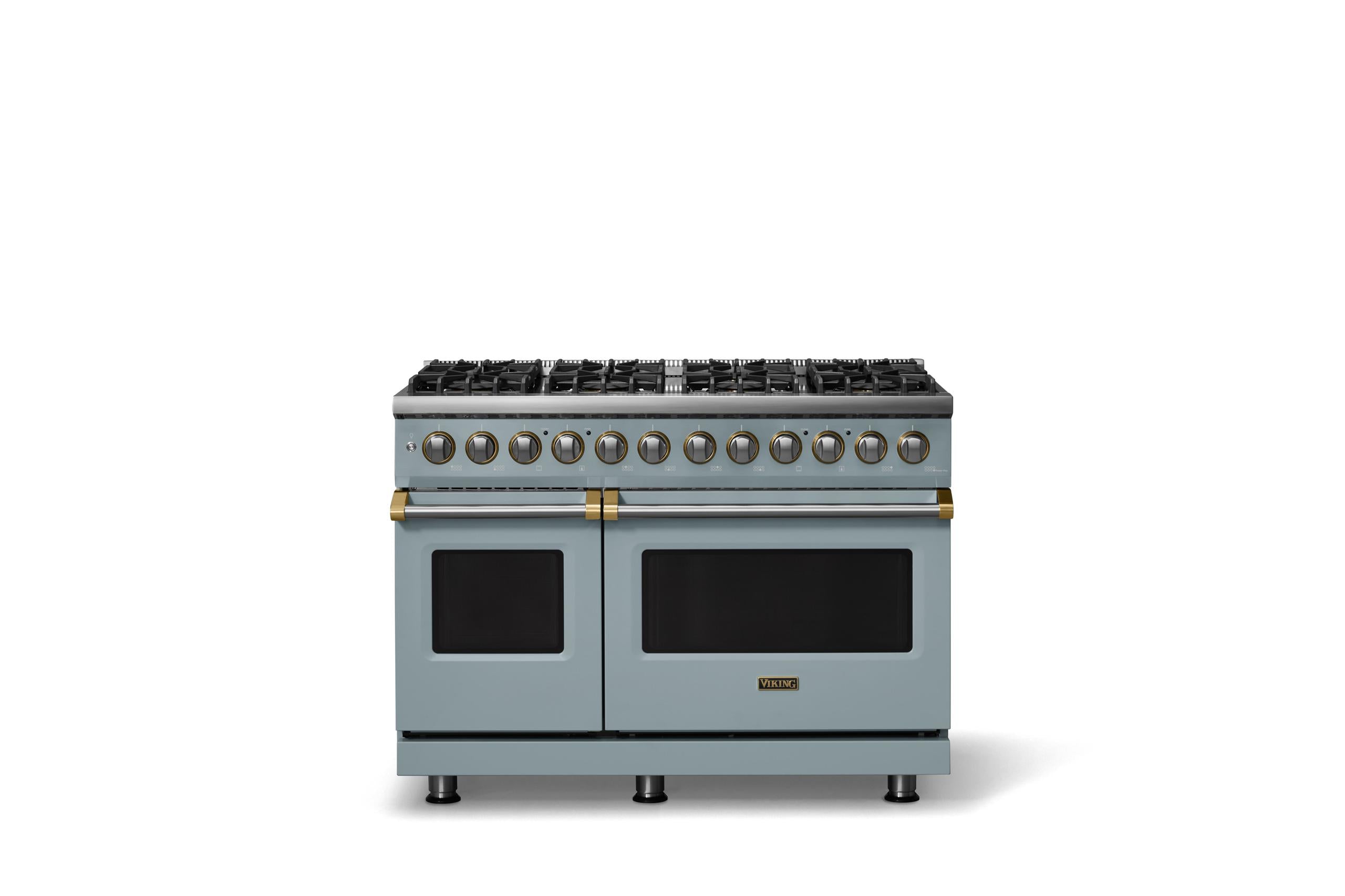 48"W. Dual Fuel Range (Burner: 8b, Finish: November Sky, Trim: Brushed Brass, Fuel: Propane)
