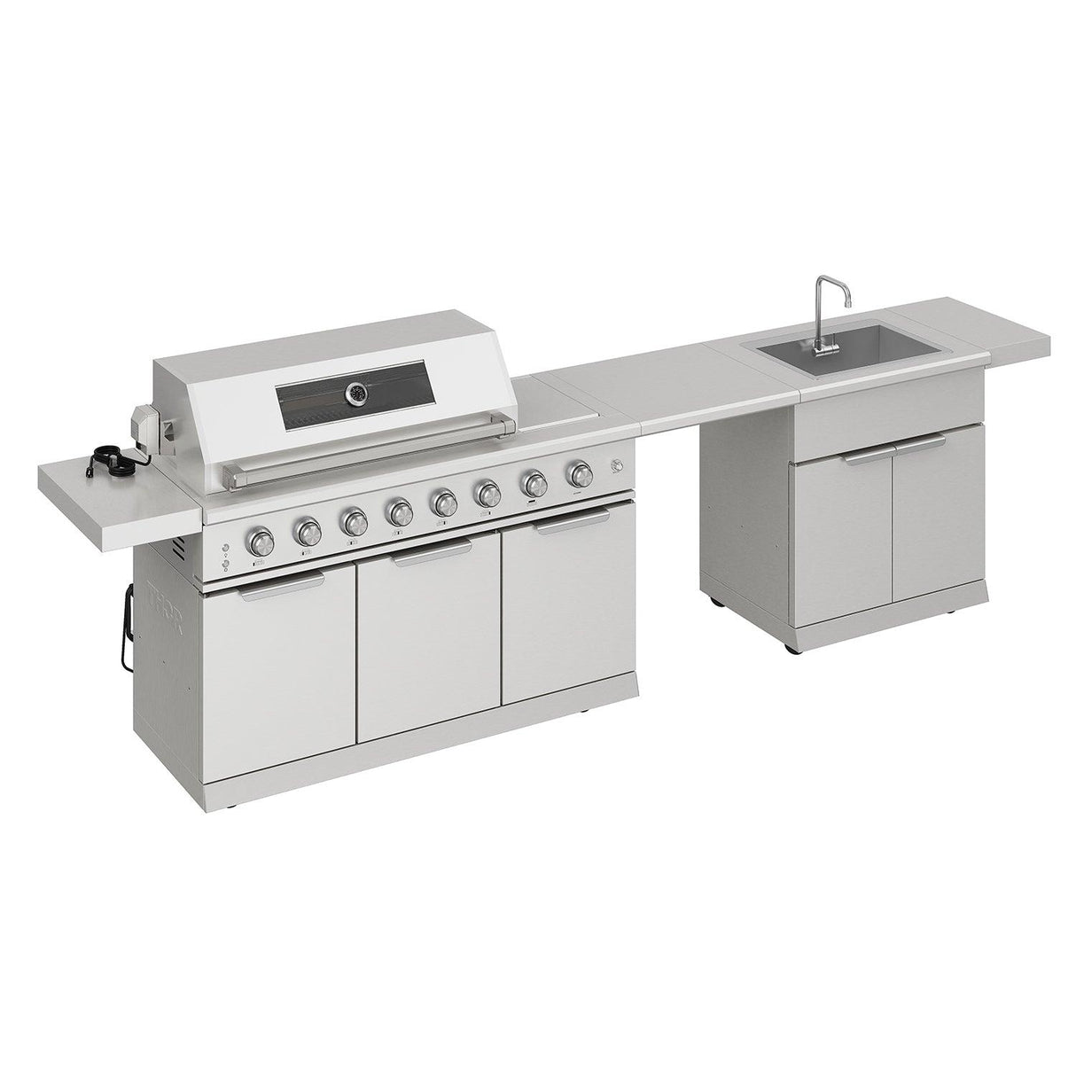 10 Ft. Outdoor Kitchen Island With Gas Grill & Side Burner, Sink & Drawer 77,000 BTU - Stainless Steel