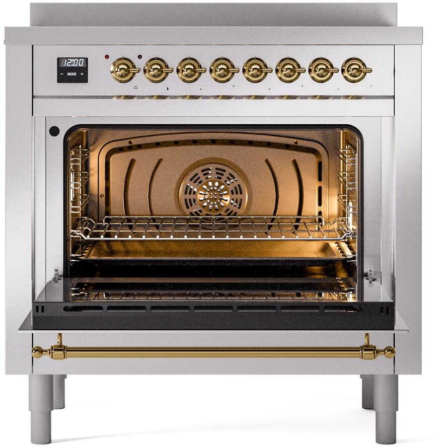 Nostalgie II 36 Inch Electric Freestanding Range in Stainless Steel with Brass Trim