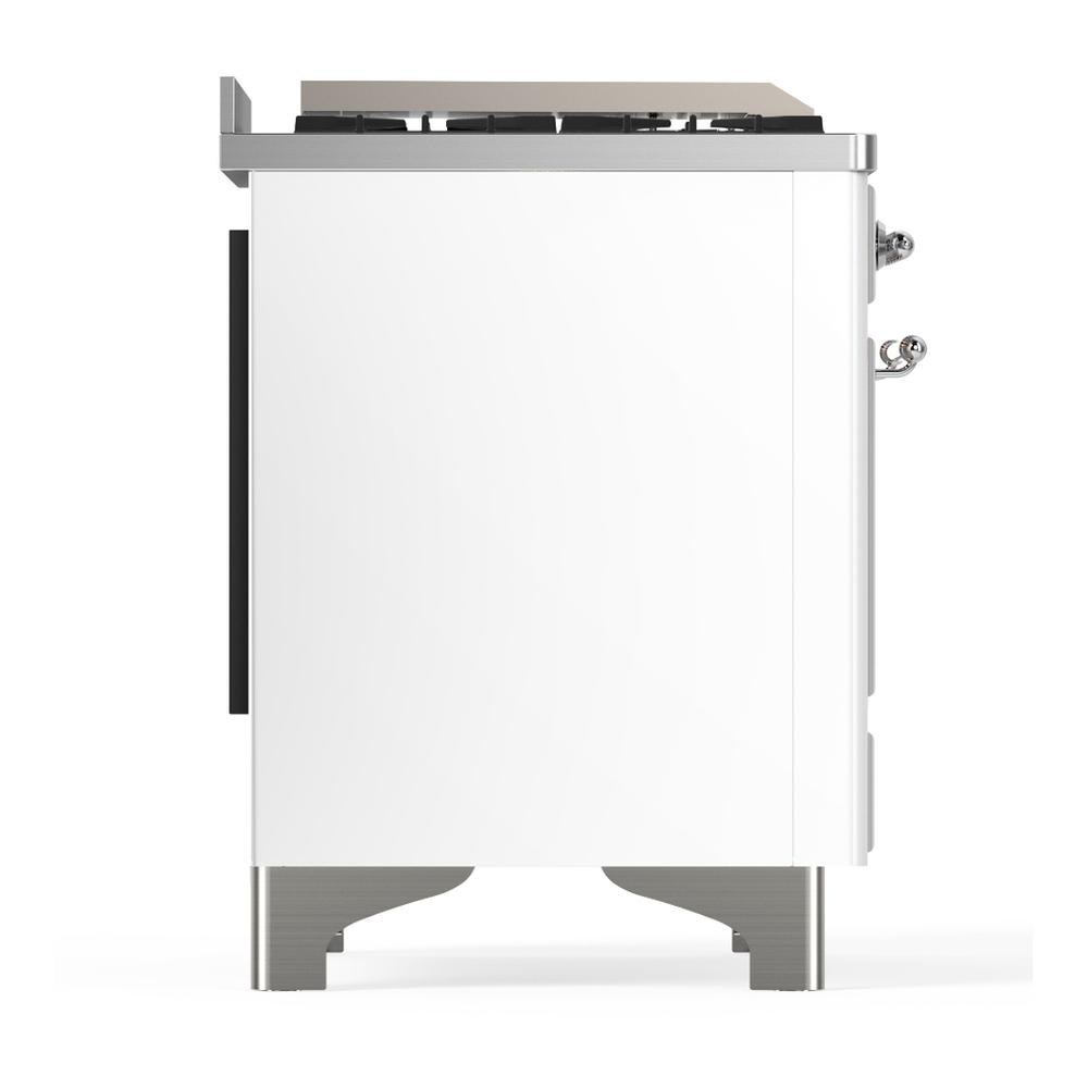 ILVE UM36FQNR3WHC Majestic III 36 inch Dual Fuel Range with 6 Black Brass Burners and Griddle, Dual Function Burner up to 25,000 BTU (Solid Door, White, Chrome, Natural Gas)