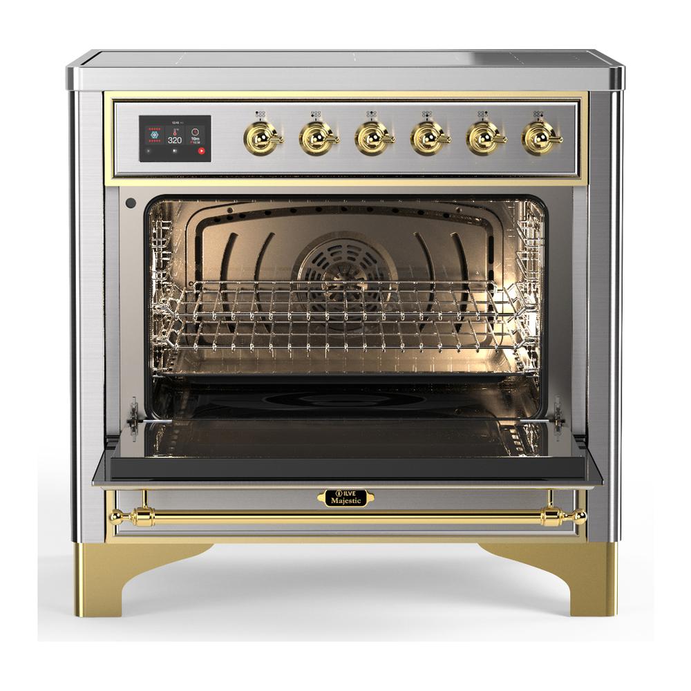 ILVE UMIB36NR3SSG Majestic III 36 inch Induction Range with 6 Elements, 3.5 cu. ft. Total Oven Capacity (Triple Glass Door, Stainless Steel, Brass)