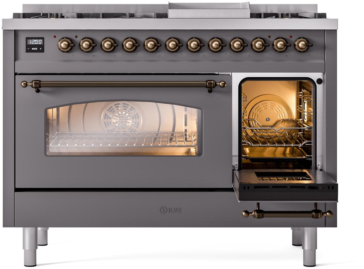 Nostalgie II 48 Inch Dual Fuel Liquid Propane Freestanding Range in Matte Graphite with Bronze Trim