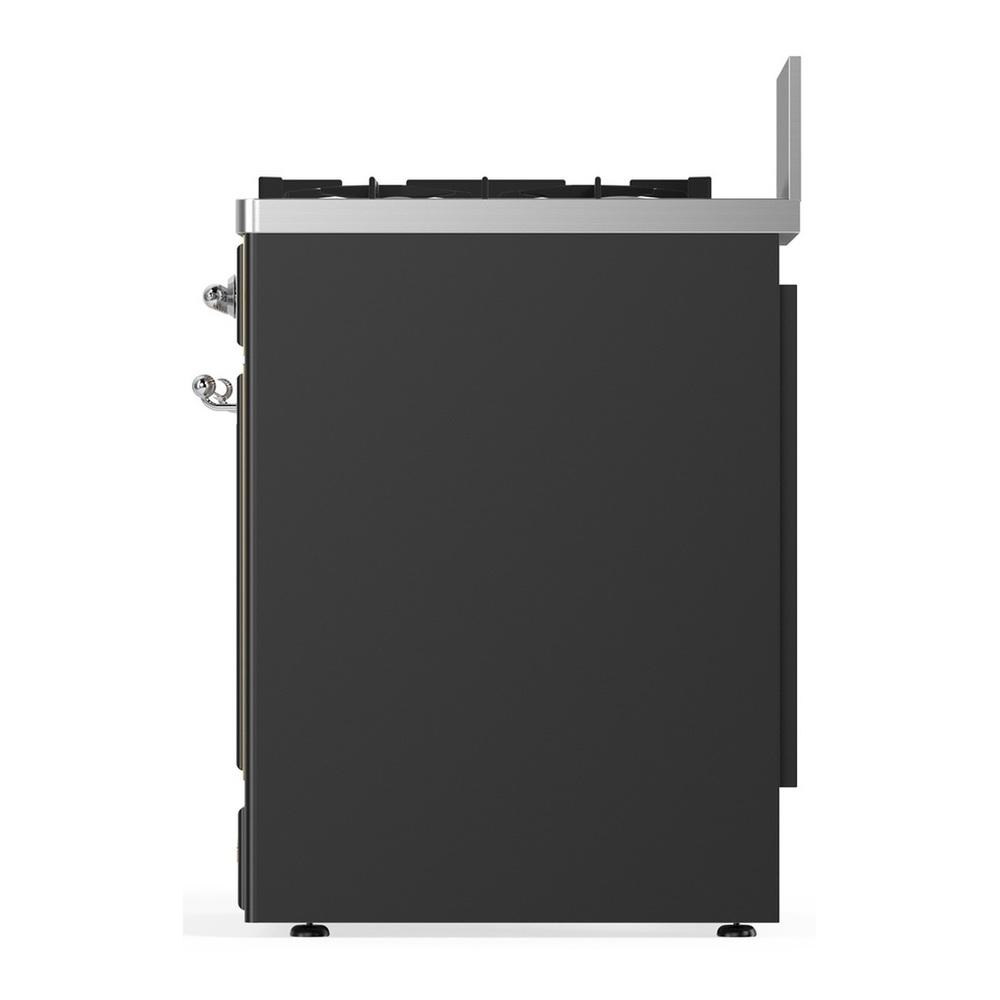 ILVE UM30NR3MGCLP Majestic III 30 inch Dual Fuel Range with 5 Black Brass Burners, Dual Function Burner up to 25,000 BTU (Liquid Propane, Triple Glass Door, Graphite Matte, Chrome)