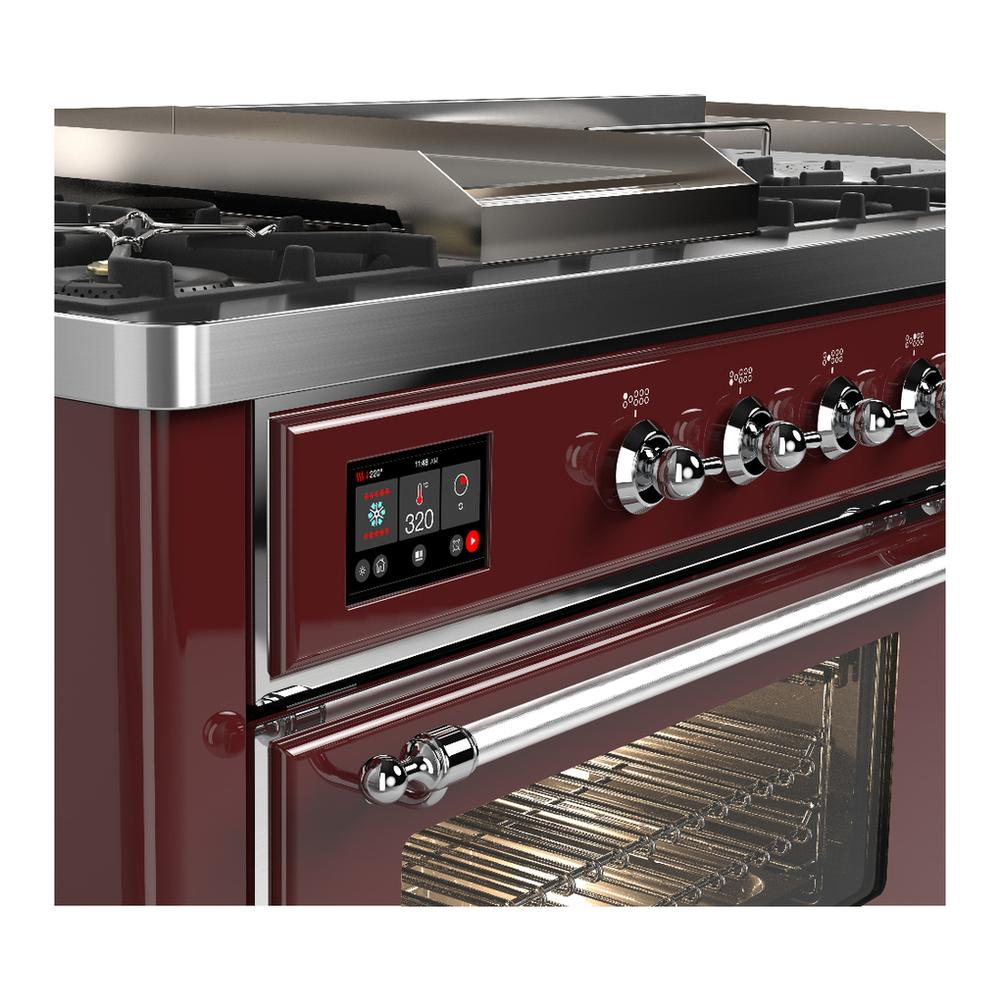 ILVE UM60FSNR3BUCLP Majestic III 60 inch Dual Fuel Range with 7 Burners, Griddle and French Top, Dual Function Burner with up to 25,000 BTU (Liquid Propane, Triple Glass Door, Burgundy, Chrome)