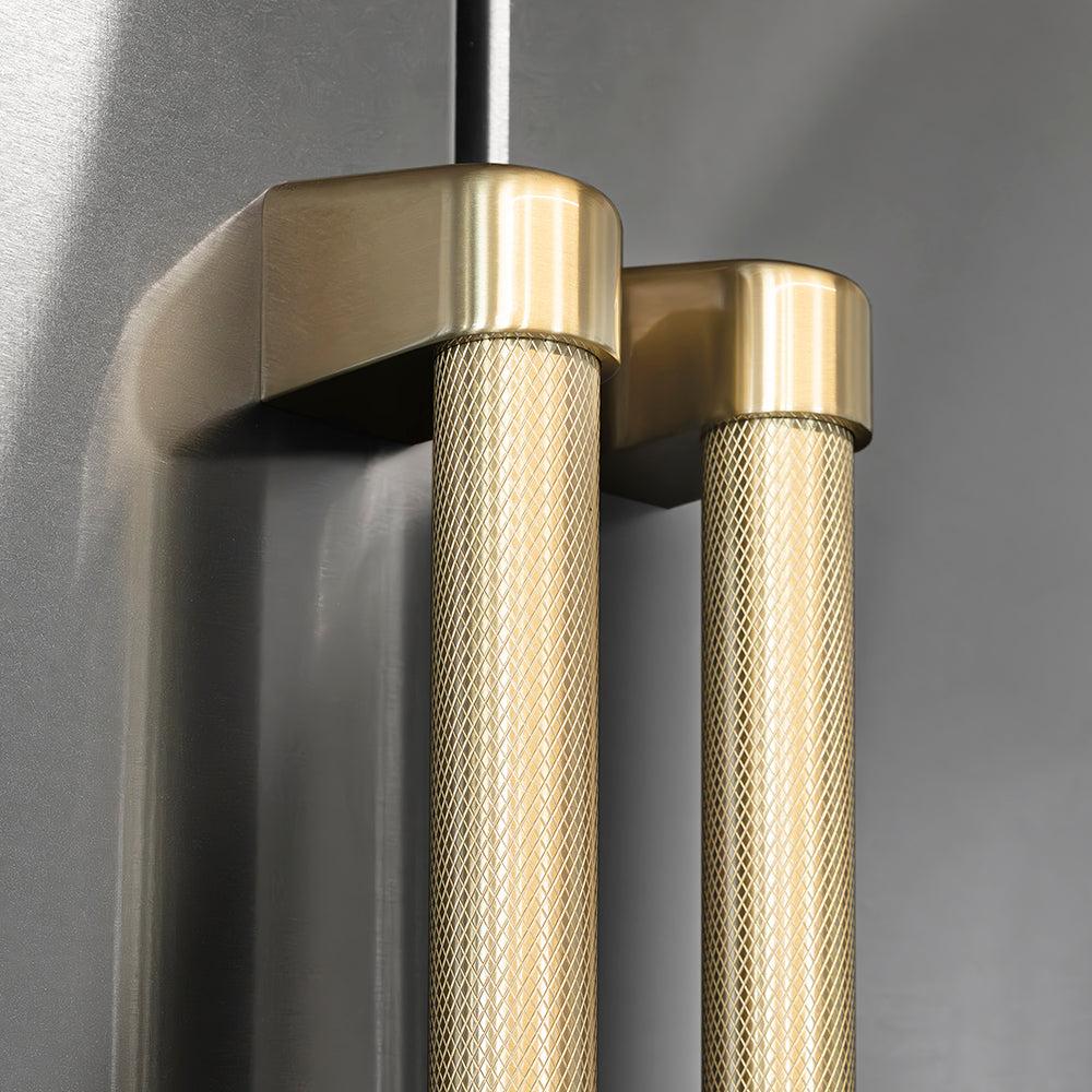 ZLINE Autograph Edition 36 in. 28.9 cu. ft. Standard-Depth French Door External Water Dispenser Refrigerator with Dual Ice Maker in Fingerprint-Resistant Stainless Steel and Champagne Bronze Helix Handles (RSMZ-W-36-KCB)