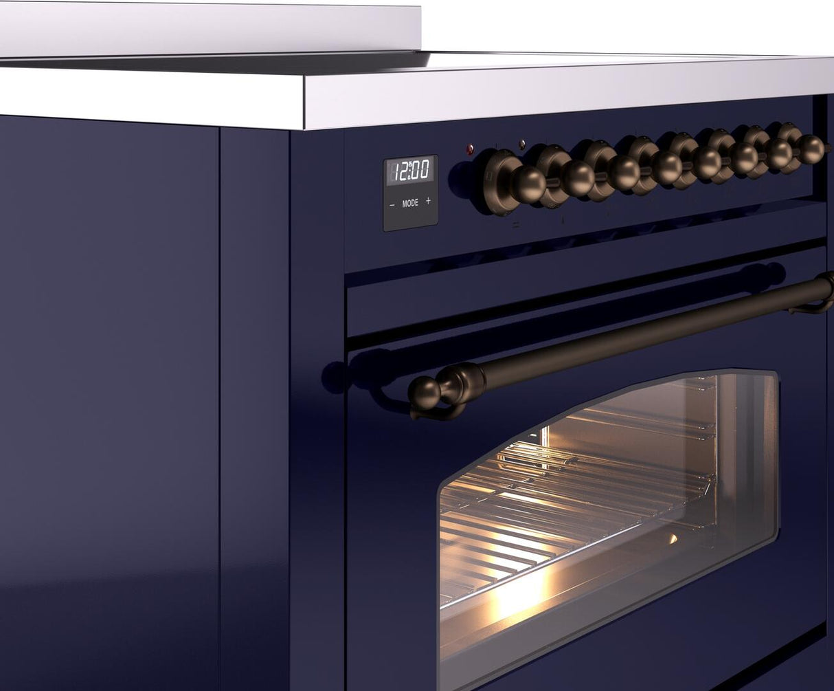 Nostalgie II 36 Inch Electric Freestanding Range in Blue with Bronze Trim