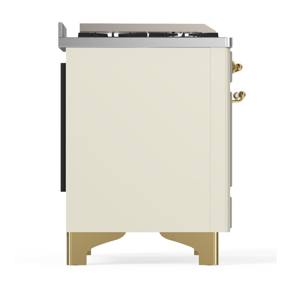 ILVE UMD40FQNR3AWGLP Majestic III 40 inch Dual Fuel Range with 6 Burners and Griddle, Dual Function Burner up to 25,000 BTU (Liquid Propane, Solid Door, Antique White, Brass)