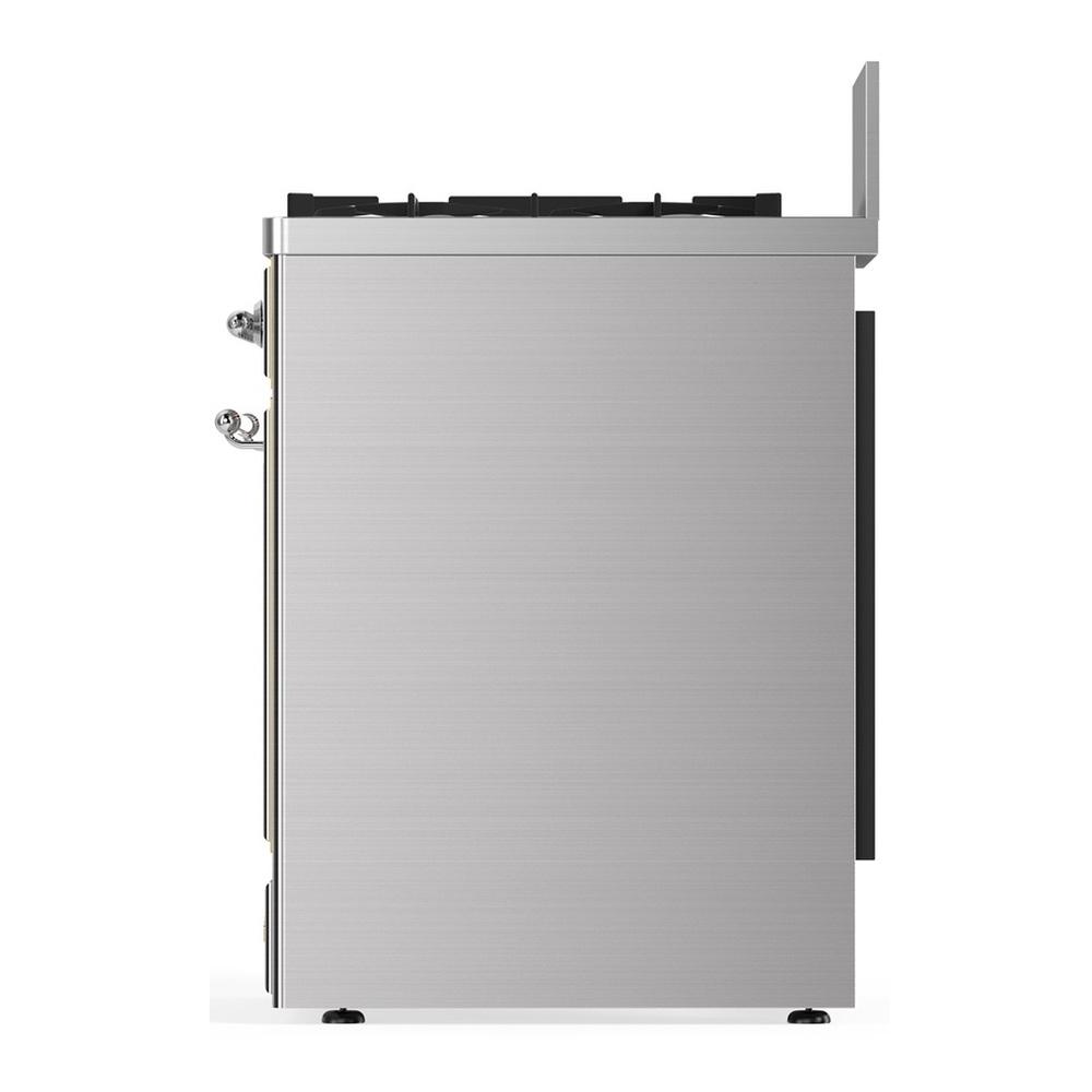 ILVE UM30QNR3SSCLP Majestic III 30 inch Dual Fuel Range with 5 Black Brass Burners, Dual Function Burner up to 25,000 BTU (Liquid Propane, Solid Door, Stainless Steel, Chrome)