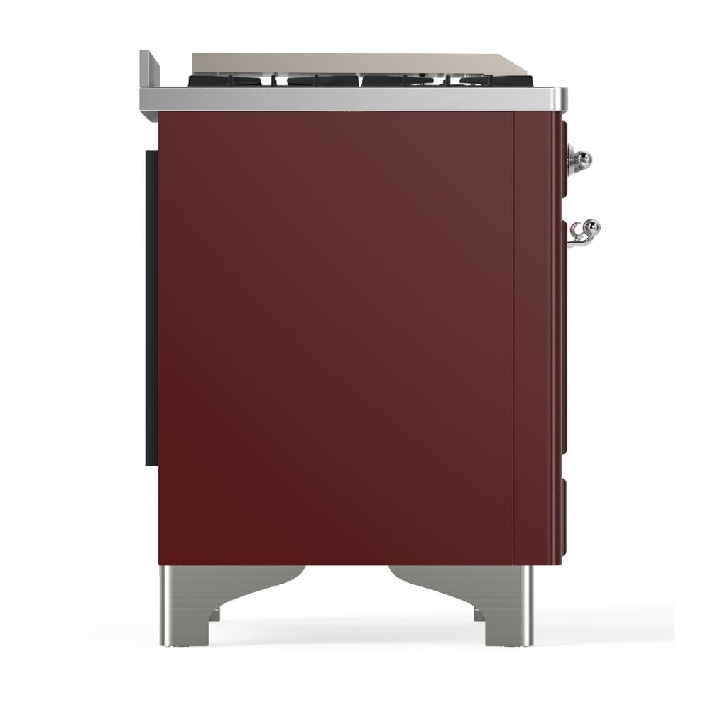 ILVE UM36FNR3BUCLP Majestic III 36 inch Dual Fuel Range with 6 Black Brass Burners and Griddle, Dual Function Burner up to 25,000 BTU (Triple Glass Door, Burgundy, Chrome, Liquid Propane)