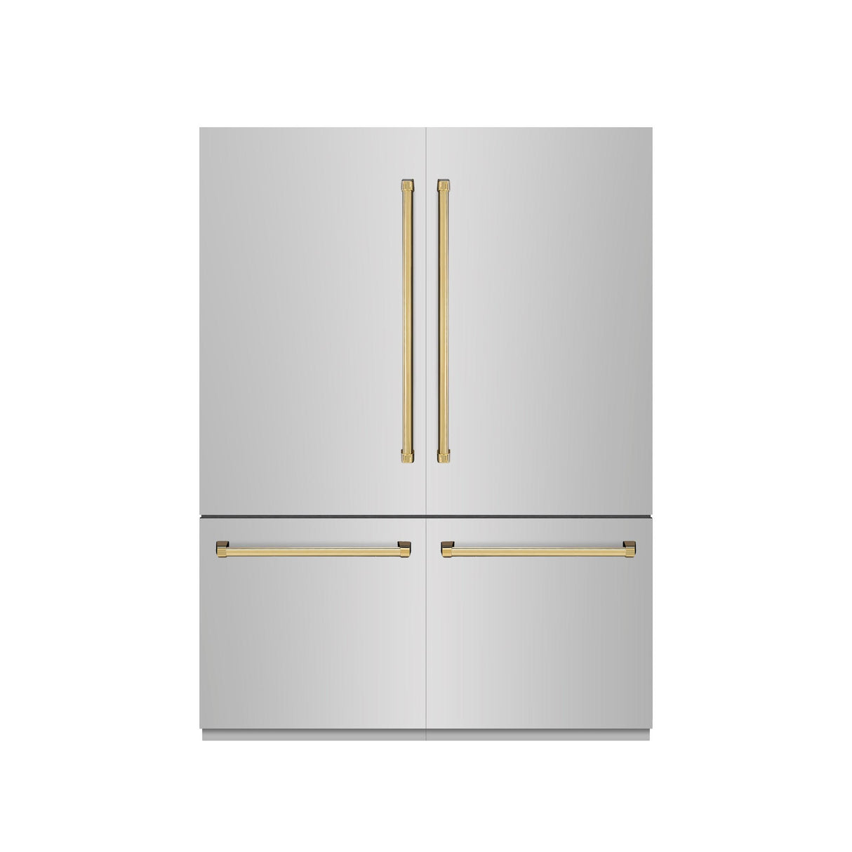 ZLINE Autograph Edition 60 in. 32.2 cu. ft. French Door Built-In Bottom Freezer Refrigerator with Water Dispenser and Ice Maker in Stainless Steel with Graphite Gray Interior and Polished Gold Accents (GRBIVZ-304-60G)