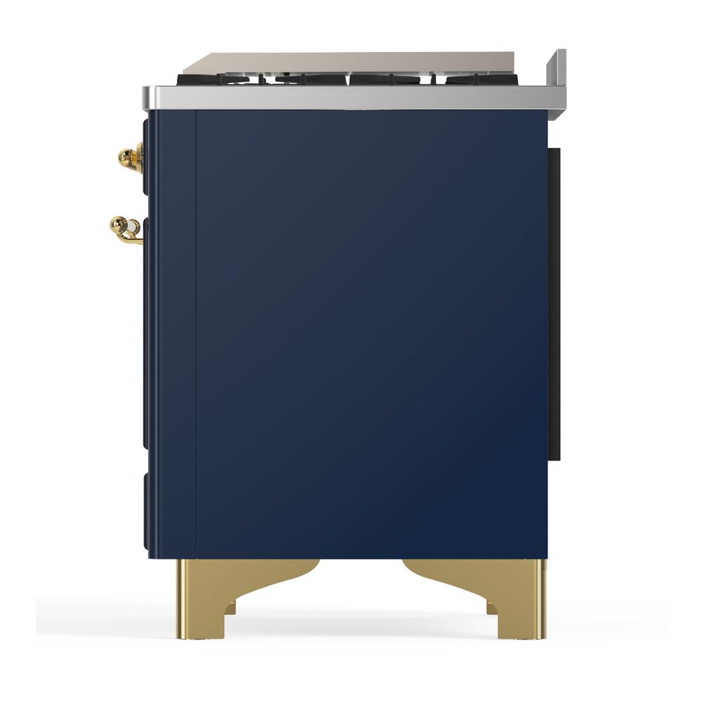 ILVE UM36FQNR3MBGLP Majestic III 36 inch Dual Fuel Range with 6 Black Brass Burners and Griddle, Dual Function Burner up to 25,000 BTU (Solid Door, Midnight Blue, Brass, Liquid Propane)