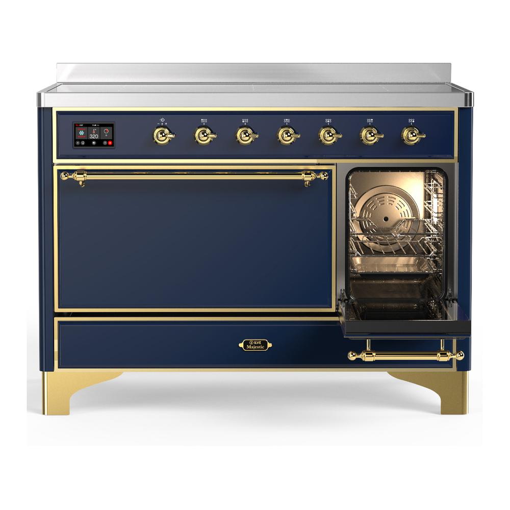 ILVE UMIB48QNR3MBG Majestic III 48 inch Induction Range with 6 Elements, 5.02 cu. ft. Total Oven Capacity (Solid Door, Midnight Blue, Brass)