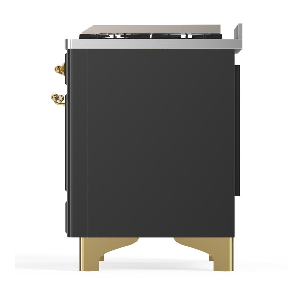 ILVE UM48FQNR3MGGLP Majestic III 48 inch Dual Fuel Range with 8 Burners and Griddle, Dual Function Burner up to 25,000 BTU (Liquid Propane, Solid Door, Graphite Matte, Brass)