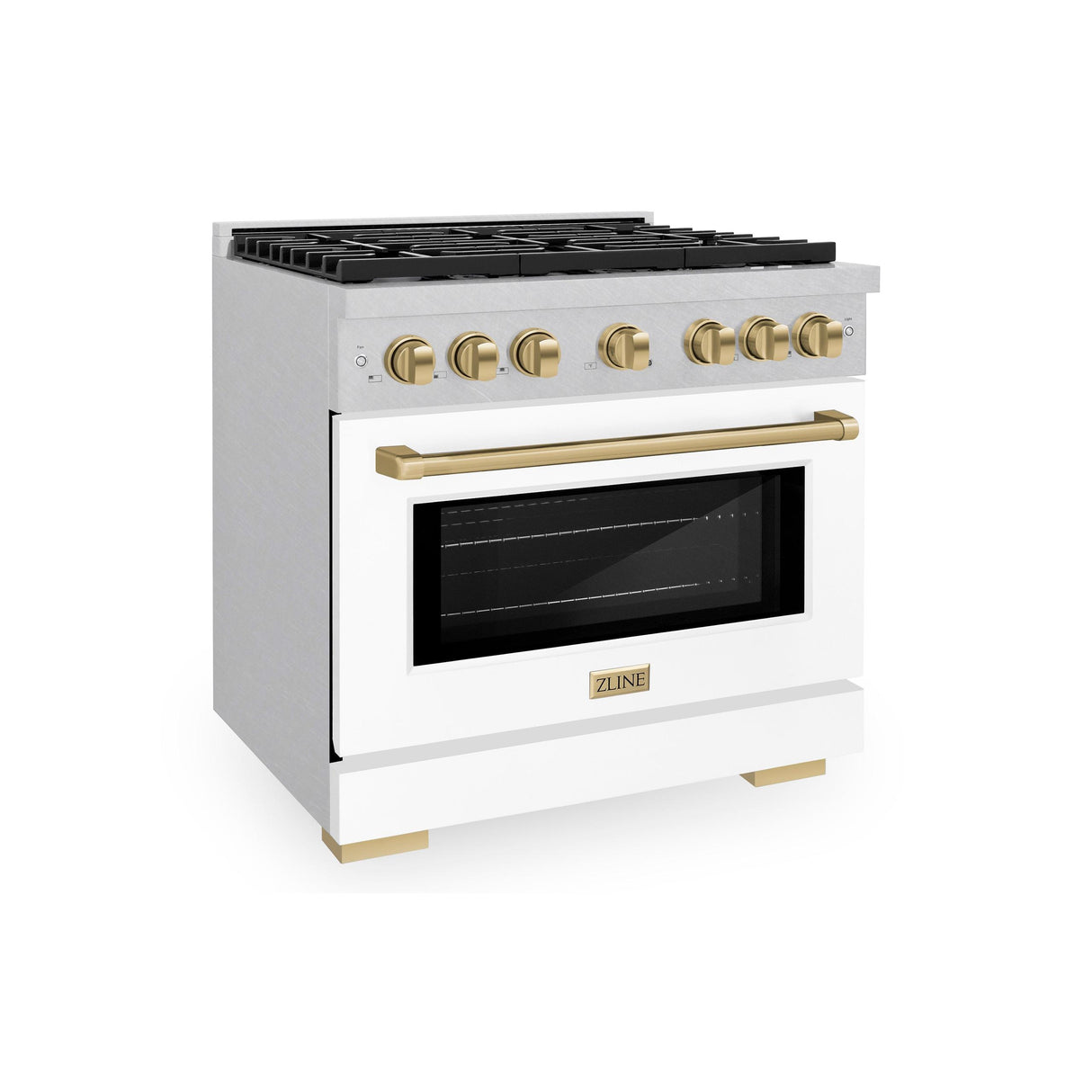 ZLINE Autograph Edition 36 in. 5.2 cu. ft. 6 Burner Gas Range with Convection Gas Oven in DuraSnow' Stainless Steel with White Matte Door and Champagne Bronze Accents (SGRSZ-WM-36-CB)