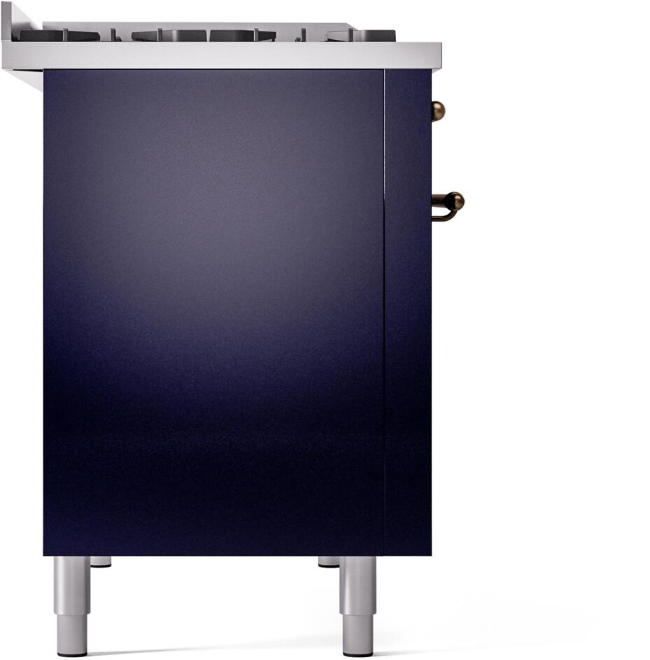 Nostalgie II 48 Inch Dual Fuel Natural Gas Freestanding Range in Blue with Bronze Trim