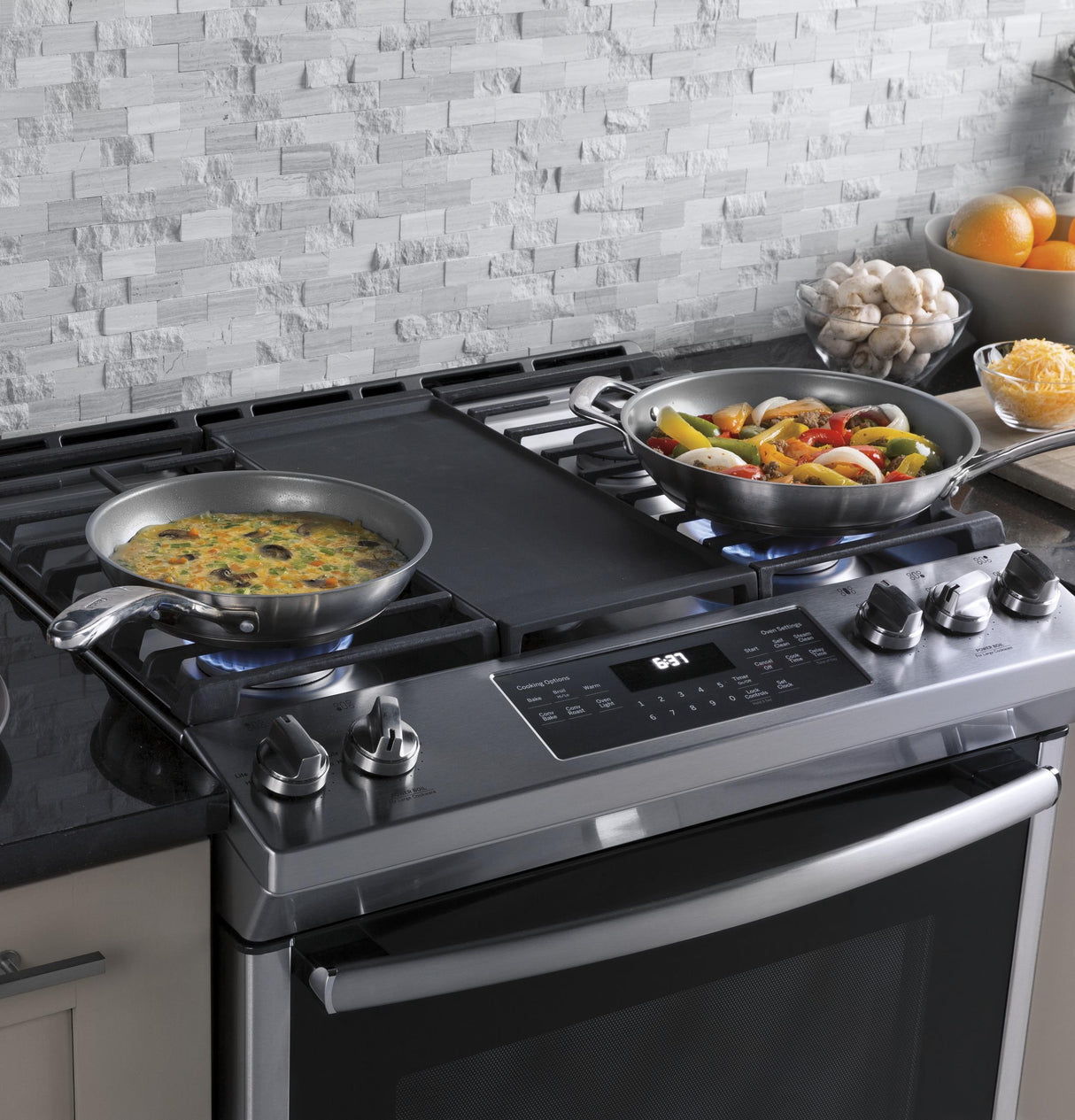 GE® 30" Slide-In Front-Control Convection Gas Range