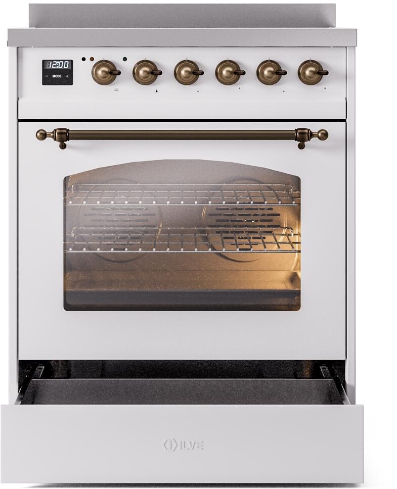 Nostalgie II 30 Inch Electric Freestanding Range in White with Bronze Trim