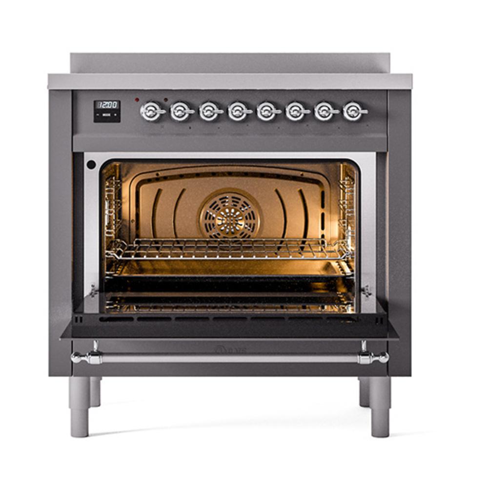 ILVE UNI366NMPMGC Nostalgie II Noblesse 36 inch Induction Range (Triple Glass Door, Graphite Matte, Chrome)