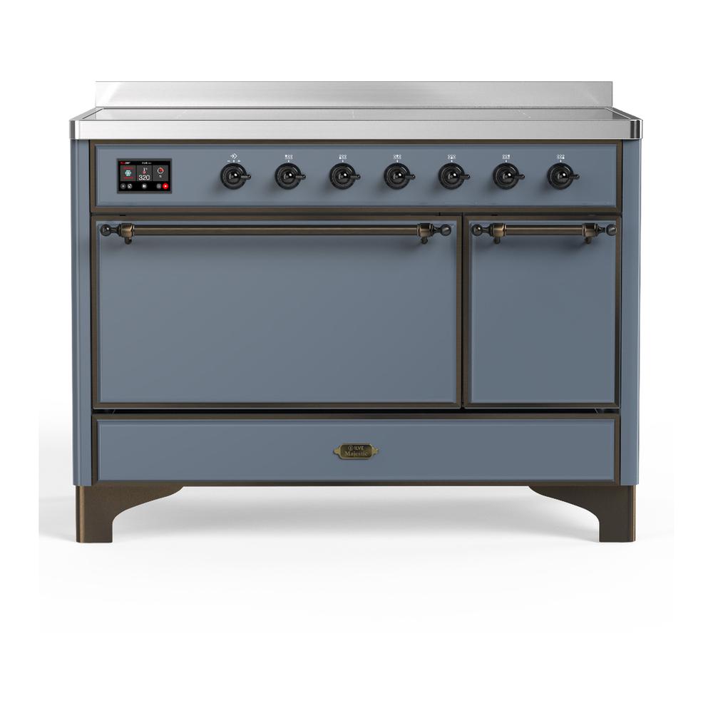 ILVE UMIB48QNR3BGB Majestic III 48 inch Induction Range with 6 Elements, 5.02 cu. ft. Total Oven Capacity (Solid Door, Blue Grey, Burnished)