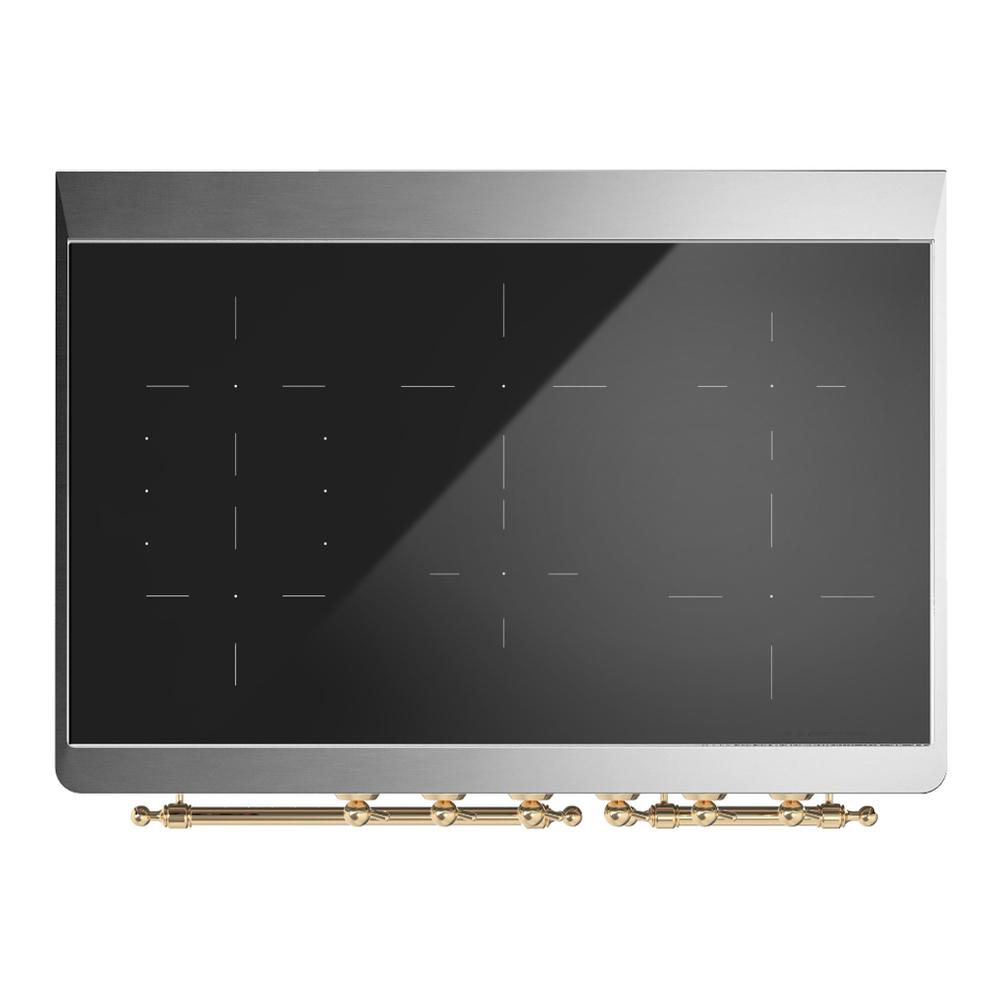 ILVE UMDIB40QNR3WHG Majestic III 40 inch Induction Range with 6 Elements, 3.82 cu. ft. Total Oven Capacity (Solid Door, White, Brass)
