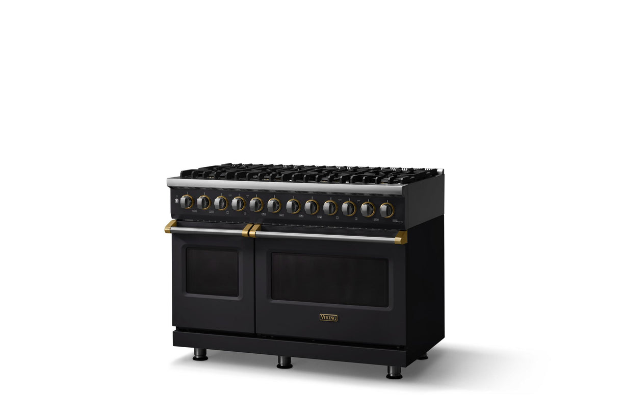 48"W. Dual Fuel Range (Burner: 8b, Finish: Onyx, Trim: Brushed Brass, Fuel: Propane)