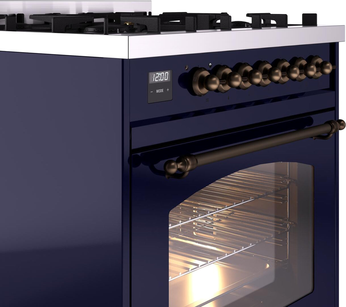 Nostalgie II 30 Inch Dual Fuel Natural Gas Freestanding Range in Blue with Bronze Trim