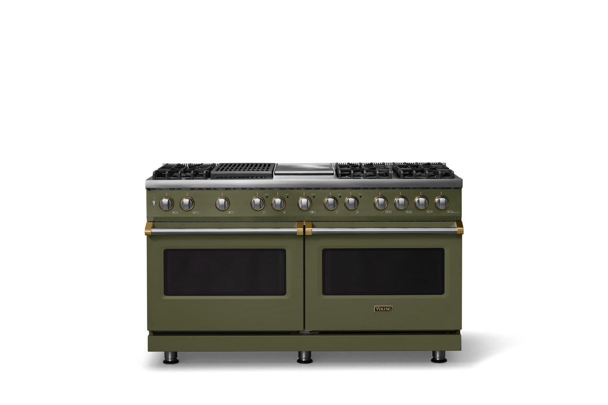 60"W.Dual Fuel Range (Finish: Martini, Trim: Brushed Brass, Fuel: Propane)