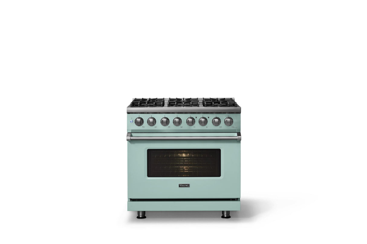 36"W. Dual Fuel Range (Burner: 6b, Finish: Splash, Trim: Polished Chrome, Fuel: Natural Gas)