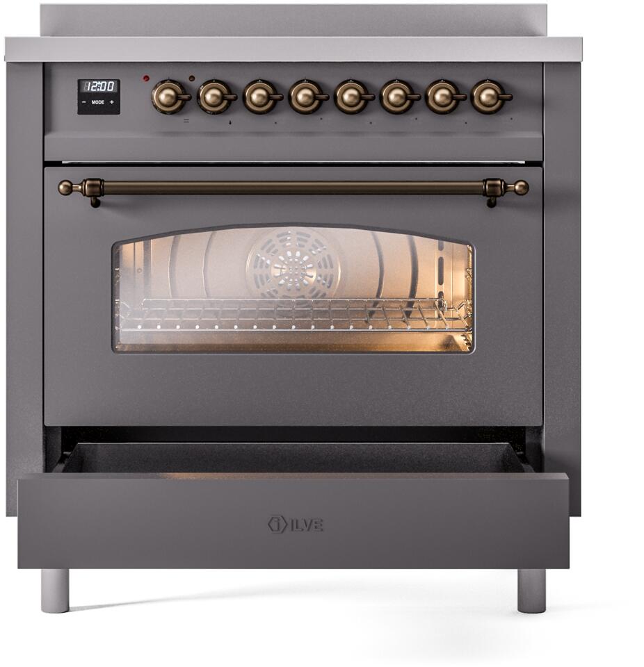 Nostalgie II 36 Inch Electric Freestanding Range in Matte Graphite with Bronze Trim