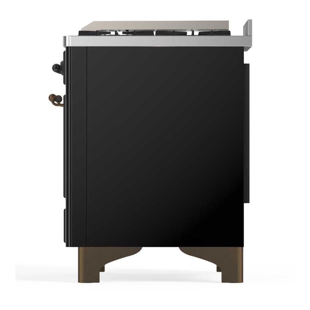 ILVE UM36FQNR3BKBLP Majestic III 36 inch Dual Fuel Range with 6 Black Brass Burners and Griddle, Dual Function Burner up to 25,000 BTU (Solid Door, Glossy Black, Burnished, Liquid Propane)