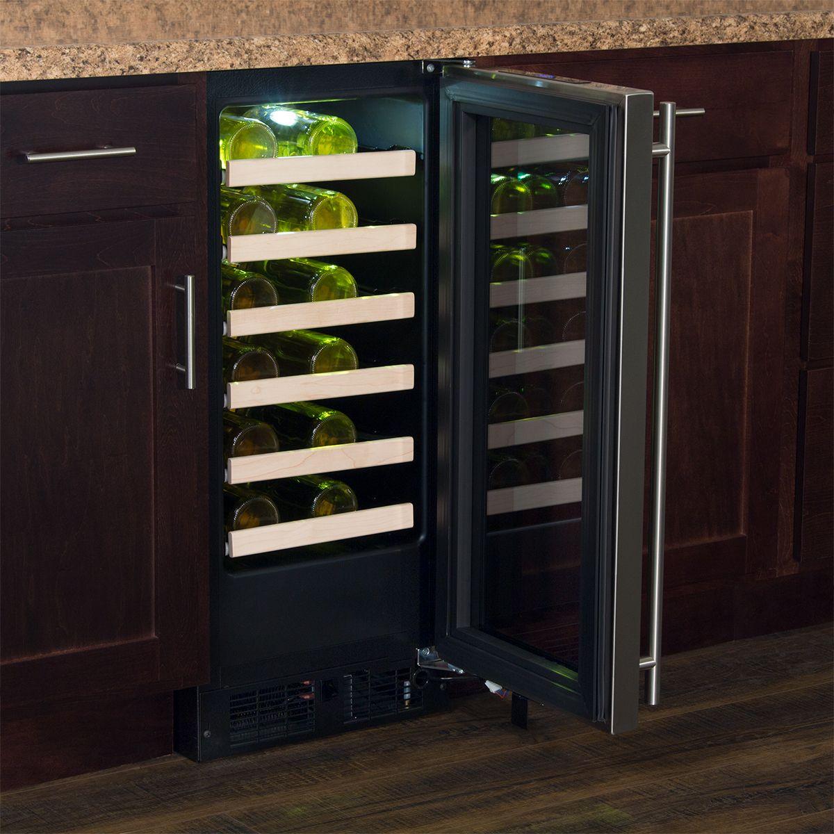 15-In Built-In High Efficiency Single Zone Wine Refrigerator with Door Style - Stainless Steel Frame Glass, Door Swing - Right