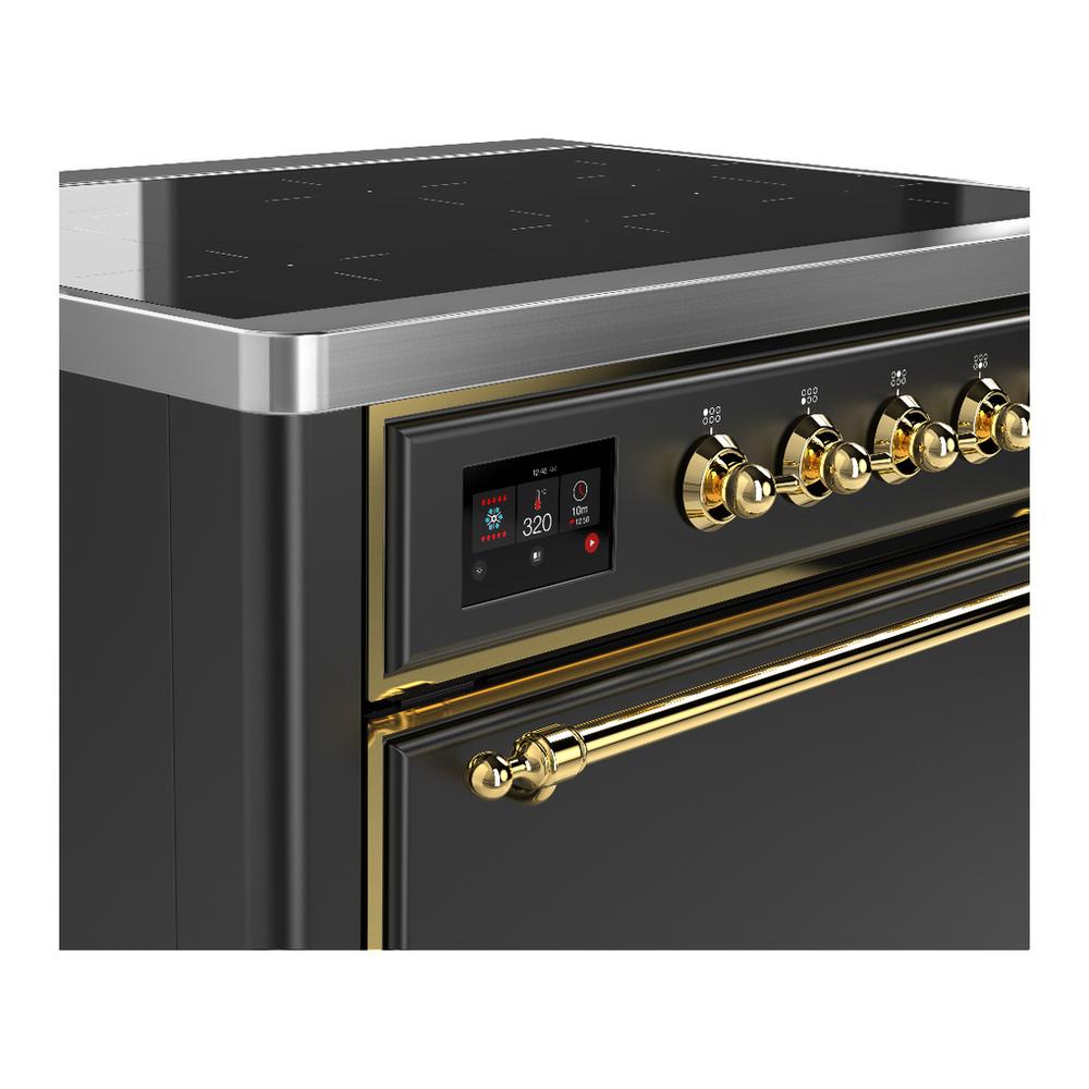 ILVE UMIB36QNR3MGG Majestic III 36 inch Induction Range with 6 Elements, 3.5 cu. ft. Total Oven Capacity (Solid Door, Graphite Matte, Brass)