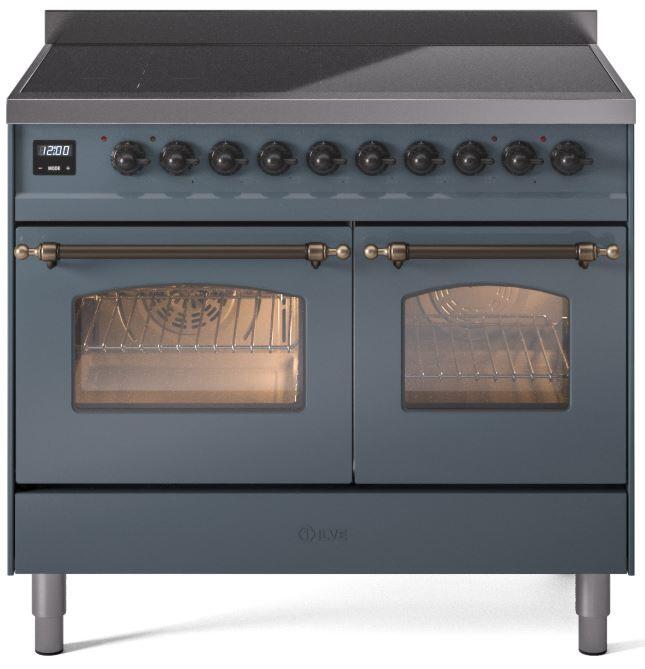 Nostalgie II 40 Inch Electric Freestanding Range in Blue Grey with Bronze Trim