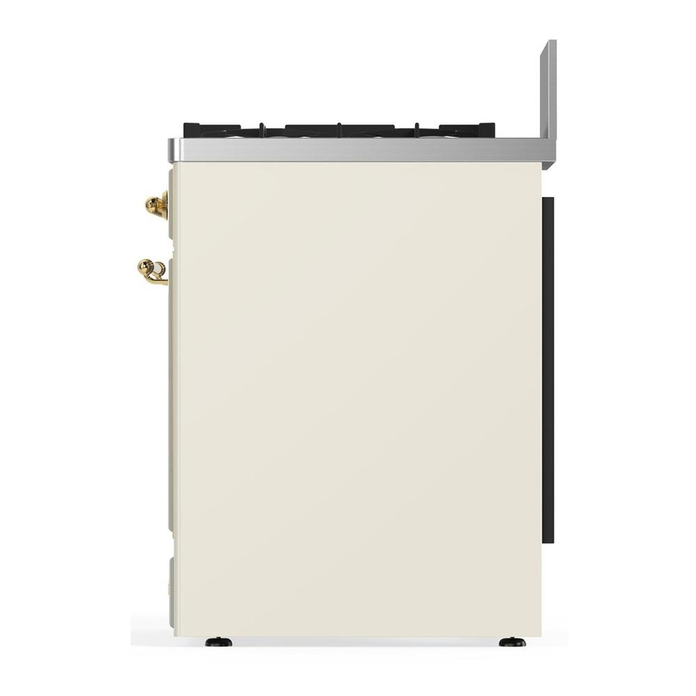 ILVE UM30NR3AWGLP Majestic III 30 inch Dual Fuel Range with 5 Black Brass Burners, Dual Function Burner up to 25,000 BTU (Liquid Propane, Triple Glass Door, Antique White, Brass)