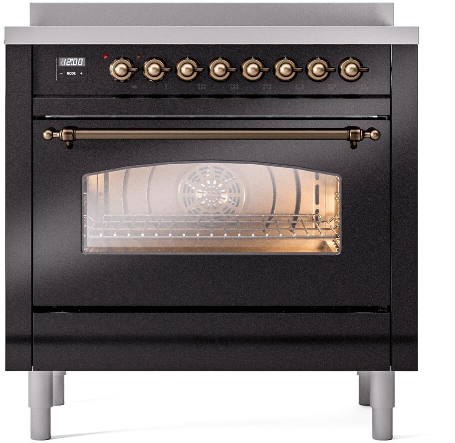 Nostalgie II 36 Inch Electric Freestanding Range in Glossy Black with Bronze Trim