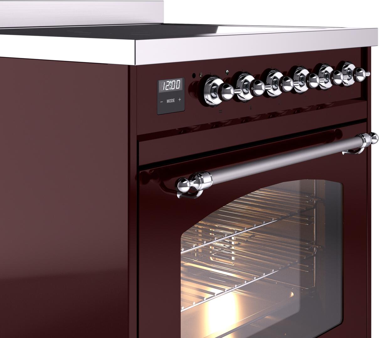 Nostalgie II 30 Inch Electric Freestanding Range in Burgundy with Chrome Trim