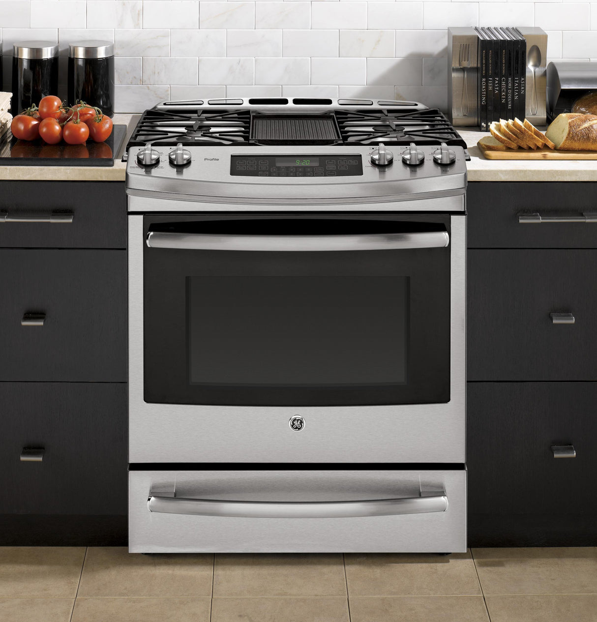 GE Profile™ Series 30" Slide-In Front Control Gas Range with Warming Drawer