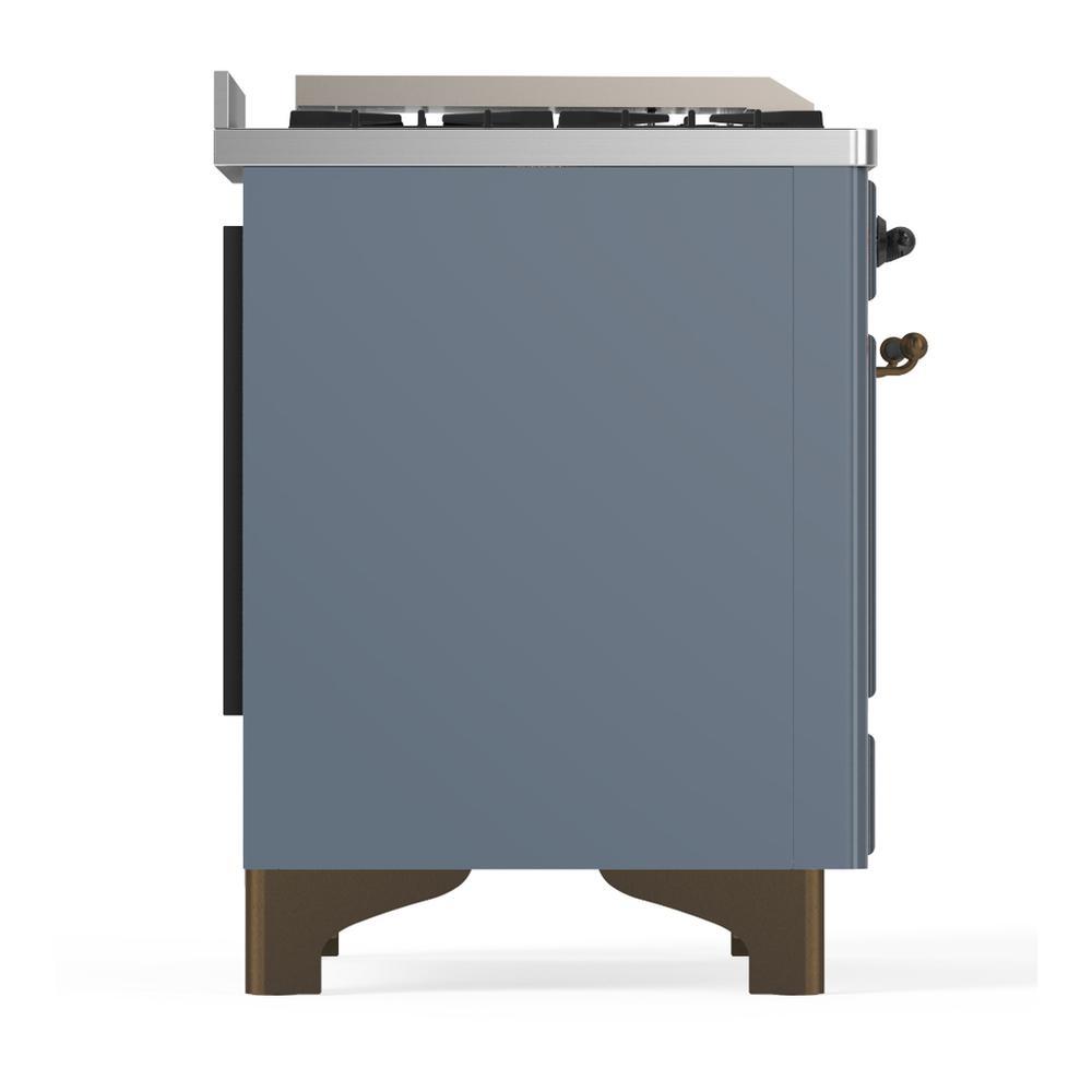 ILVE UM60FNR3BGBLP Majestic III 60 inch Dual Fuel Range with 9 Burners and Griddle, Dual Function Burner up to 25,000 BTU (Liquid Propane, Triple Glass Door, Blue Grey, Burnished)