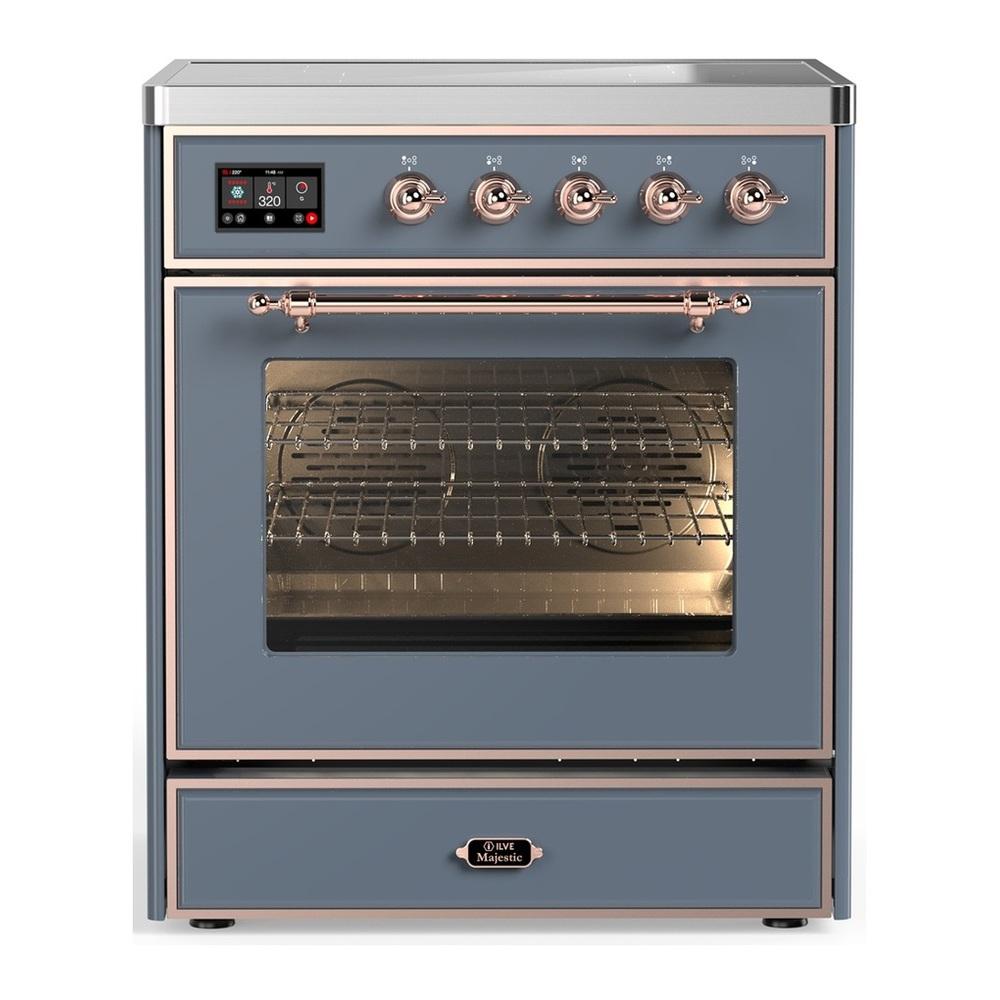 ILVE UMIB30NR3BGP Majestic III 30 inch Induction Range with 4 Elements, 4 cu. ft. Oven Capacity (Triple Glass Door, Blue Grey, Copper)
