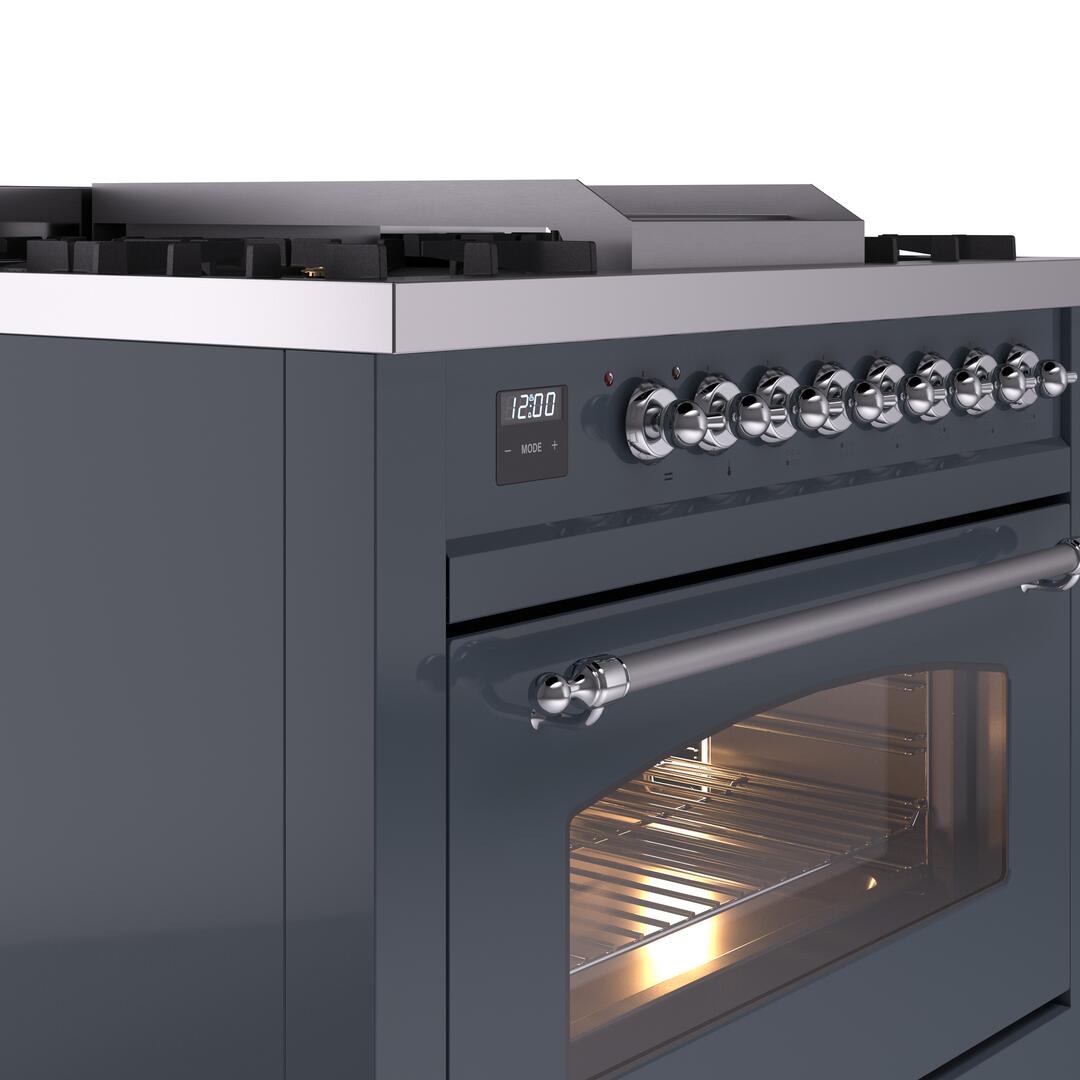 Nostalgie II 36 Inch Dual Fuel Natural Gas Freestanding Range in Blue Grey with Chrome Trim