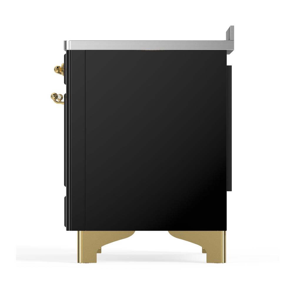 ILVE UMIB48NR3BKG Majestic III 48 inch Induction Range with 6 Elements, 5.02 cu. ft. Total Oven Capacity (Triple Glass Door, Glossy Black, Brass)
