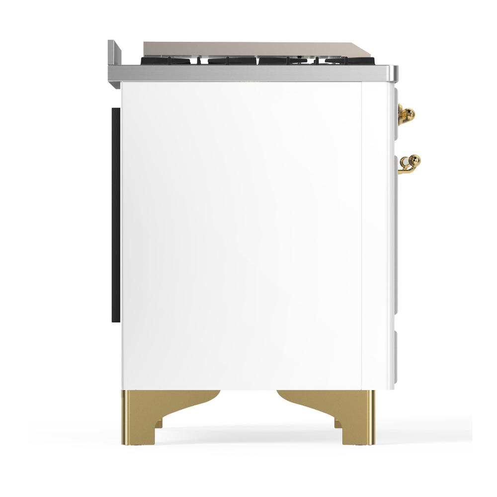 ILVE UM48FSQNR3WHG Majestic III 48 inch Dual Fuel Range with 5 Black Brass Burners, Griddle and French Top, Dual Function Burner up to 25,000 BTU (Natural Gas, Solid Door, White, Brass)