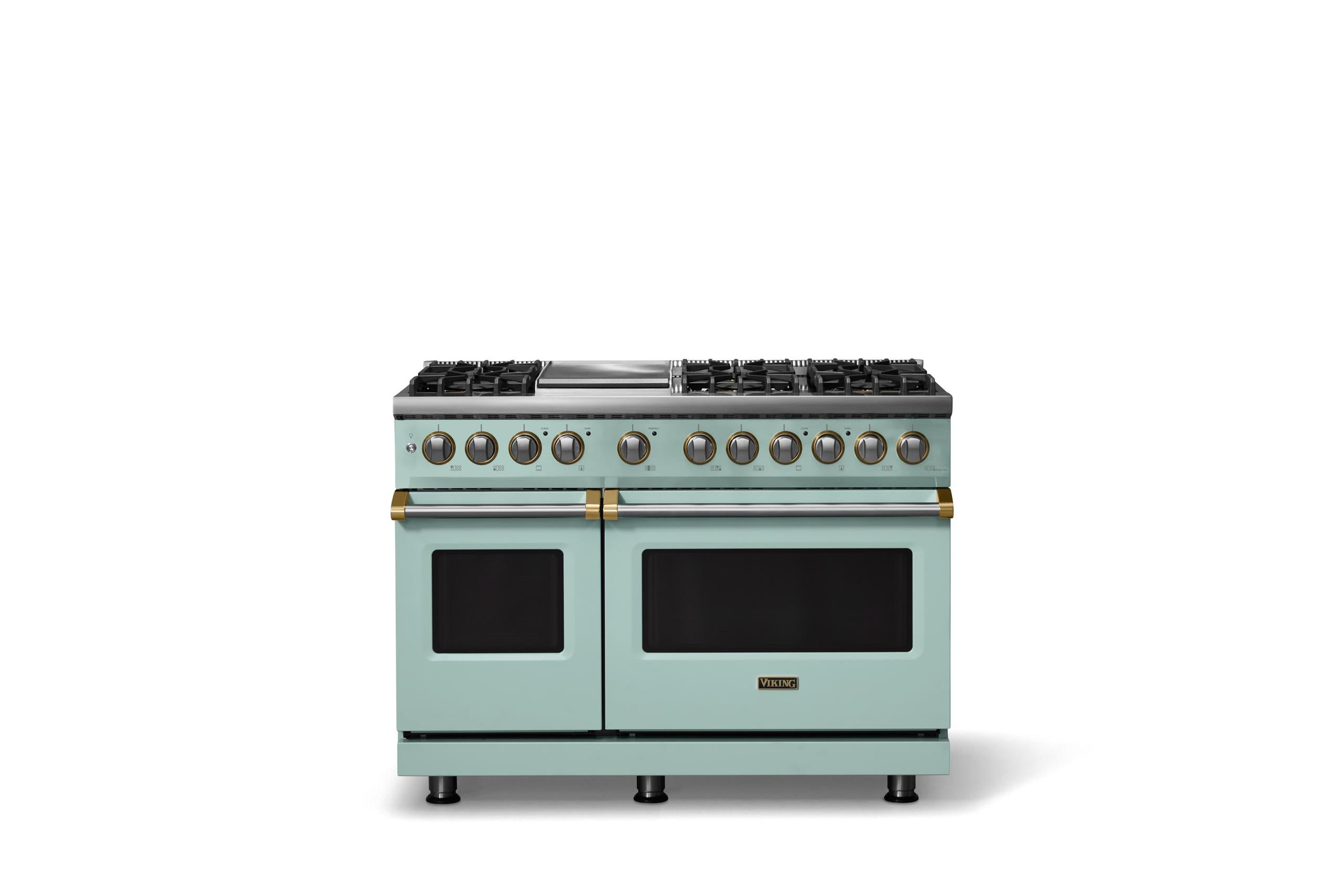 48"W. Dual Fuel Range (Burner: 6g, Finish: Splash, Trim: Brushed Brass, Fuel: Propane)