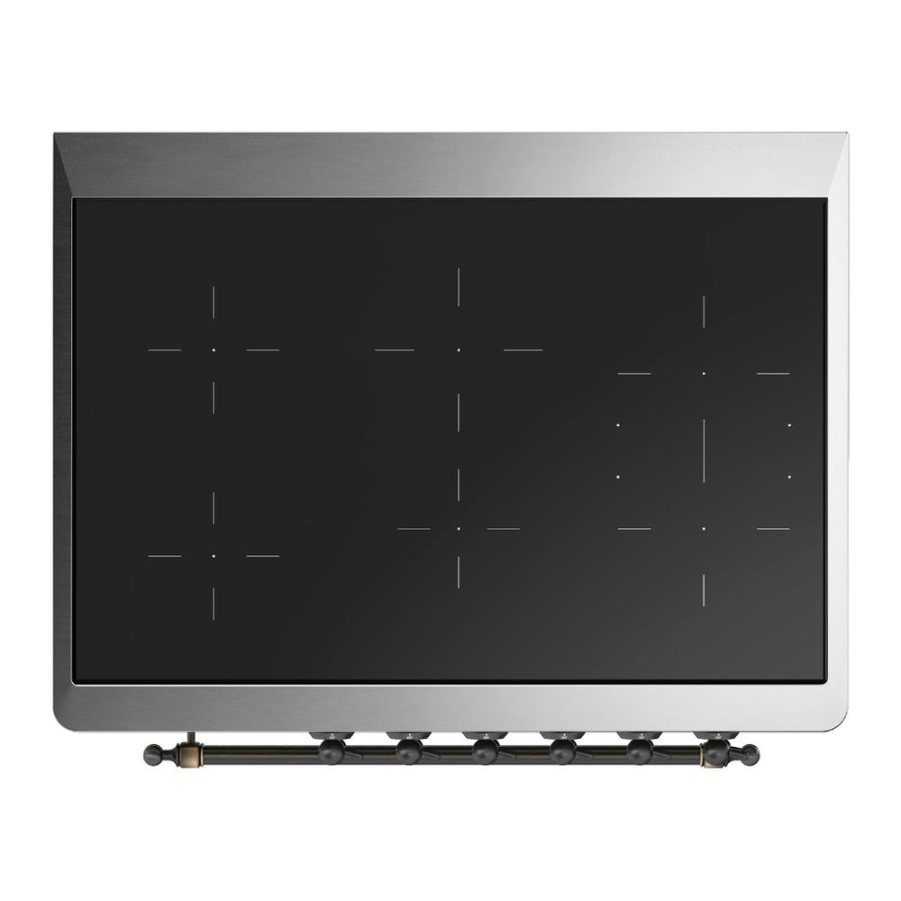 ILVE UMIB36QNR3SSB Majestic III 36 inch Induction Range with 6 Elements, 3.5 cu. ft. Total Oven Capacity (Solid Door, Stainless Steel, Burnished)